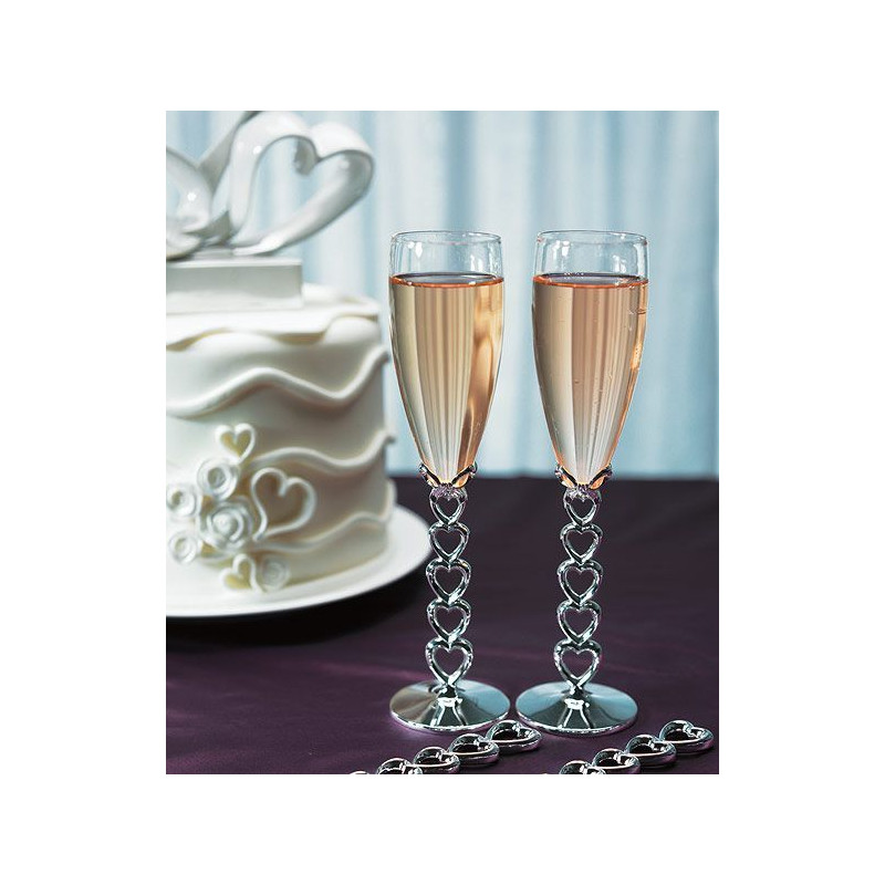 Flutes champagne personnalise ligne de coeurs