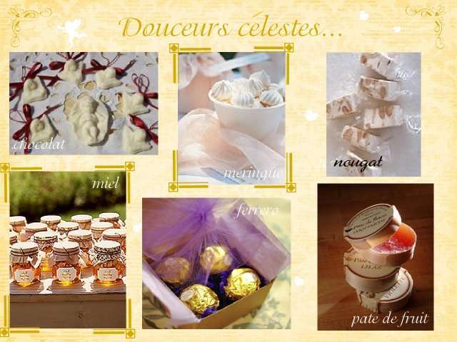 décoration mariage idées thème anges cadeaux invités décoration mariage idées thème anges cadeaux invités chocolat en forme d'ange meringue nougat miel pâte de fruit ferrero rocher