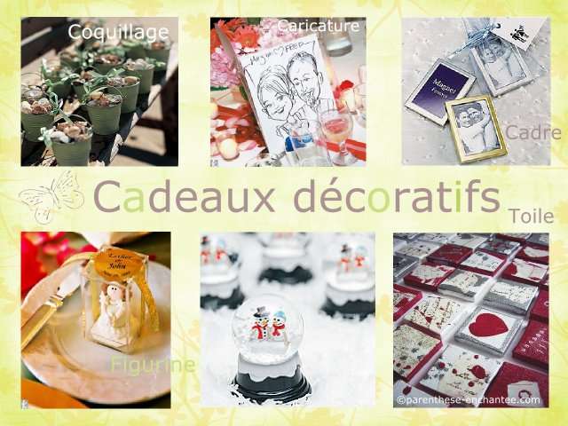   cadeaux invités mariage original coquillage cariacature boule à neige hiver tableau peint cadre photo