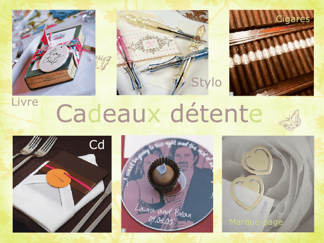   cadeaux invités mariage original cigares livre stylo cd musique film marque page 