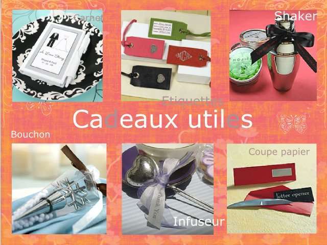  cadeaux invités mariage original utile bouchon bouteille flocon de neige hiver carnet de notes infuseur thé coupe papier étiquette à bagages shaker