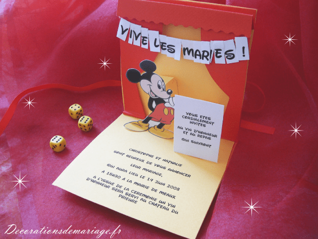  décoration mariage thème Walt disney faire part mickey carte pop up