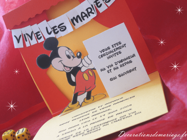  décoration mariage thème Walt disney faire part carte pop up mickey
