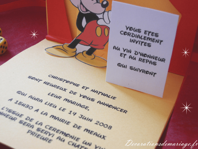  décoration mariage invitation thème Walt disney faire part crate pop up mickey