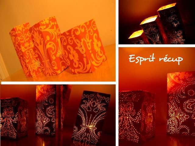 esprit recup photophore de table salle decoration en tetra brik pack brique de jus de fruit lait  piquetage