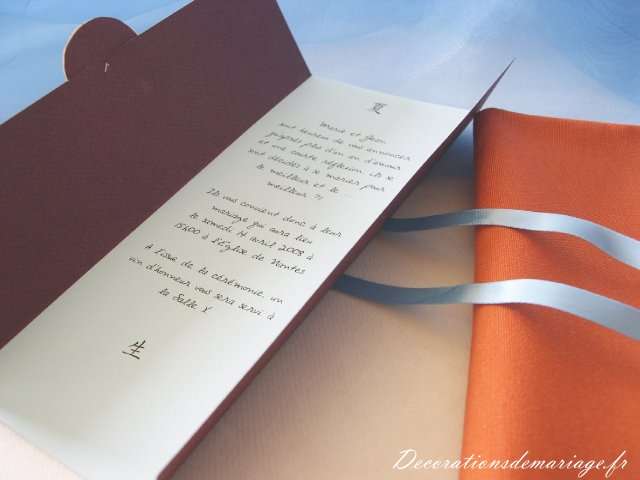  décoration mariage table thème asie zen loisirs créatifs bricolage faire soi même faire part chocolat orange bleu ciel perle triptyque 