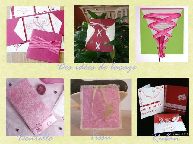 faire-part mariage loisirs créatifs ruban et tissu faire-part mariage loisirs créatifs ruban entrelacement laçage dentelle pochette tissu