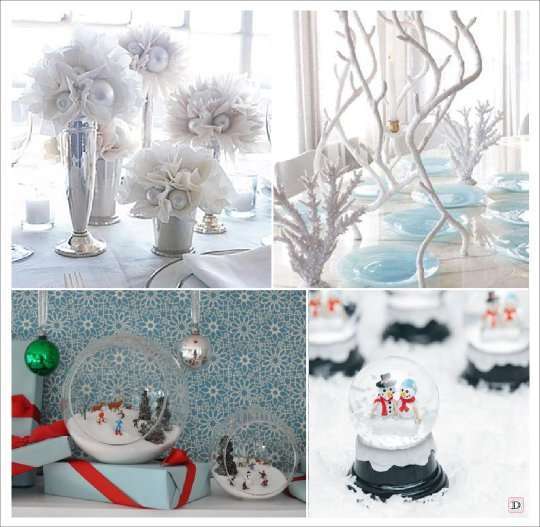 mariage hiver decoration table centre de table boule a neige aquarium tulle