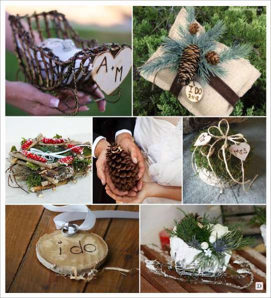 mariage hiver porte alliance traineau rondin pomme de pin