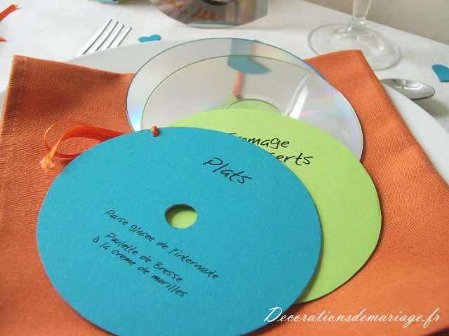 décoration mariage idées thème internet loisirs créatifs bricolage faire soi même menu Cd décoration mariage idées thème internet informatique loisirs créatifs bricolage faire soi même menu cd vert anis bleu orange