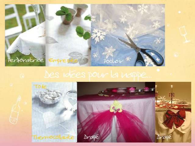 table decoration stencil sheets draped punch footprint fusible fabric decoration de table au pochoir perforatrice empreinte feuilles drapé toile thermocollante