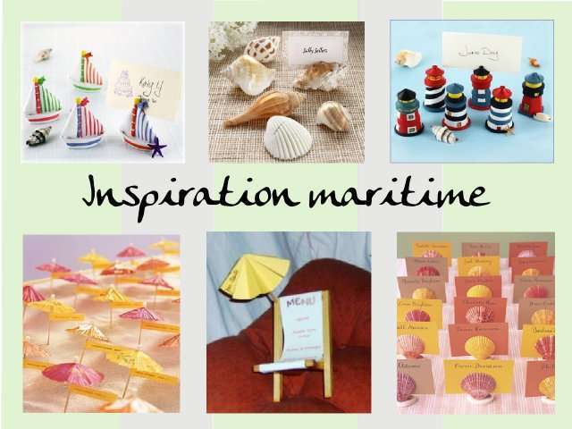 idées marque place mariage  thème mer ombrelle  bateau coquillage transat chaise longue phare