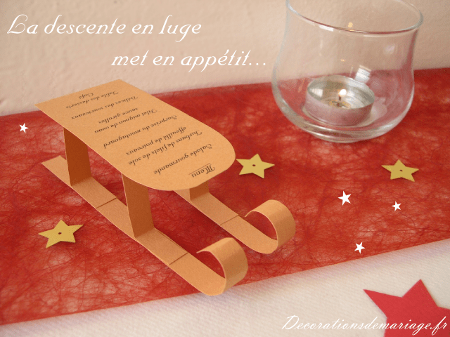 décoration mariage idées thème montagne noel menu luge décoration mariage idées thème montagne noel loisirs créatifs bricolage faire soi même menu luge rouge et brun beige