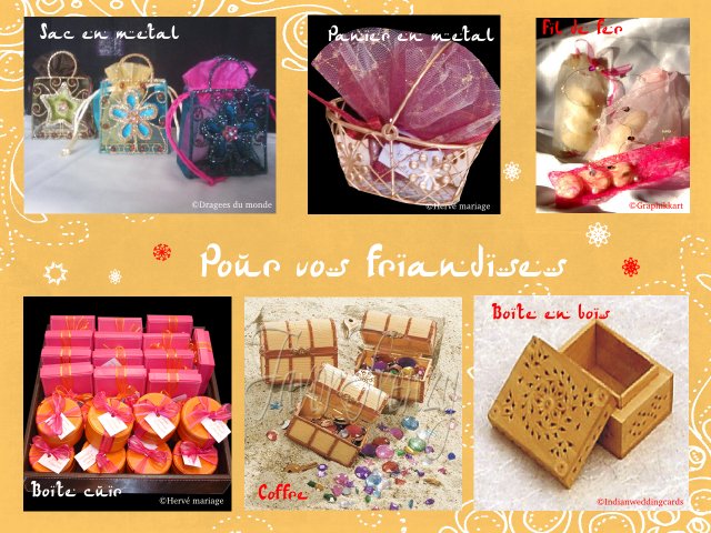 décoration mariage idées thème oriental 1001 nuits bollywood cadeaux invités boîtes à dragée coffre en bois boîte en cuir sac en métal pochon intissé et fil de fer panier en fer