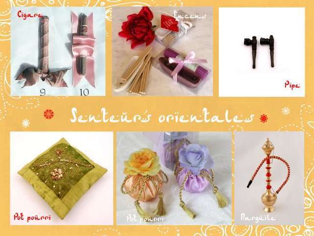 décoration mariage idées thème oriental 1001 nuits bollywood cadeaux invités pipe encens cigare coussin pot pourri sent bon pohette senteur mini narguilé