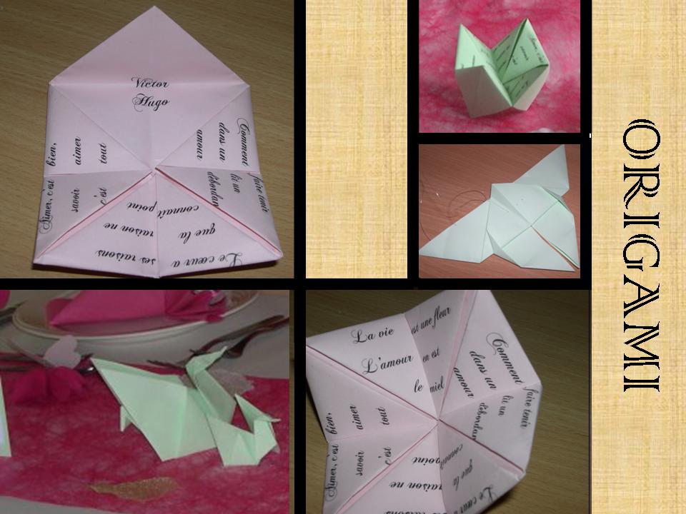      esprit recup décoration de table origami canard papillon cocotte en papier quizz