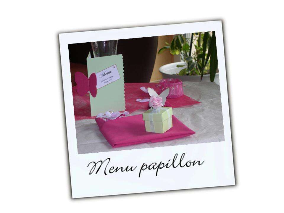  idées décorations mariage thèem papillon menu vert et fuchsia