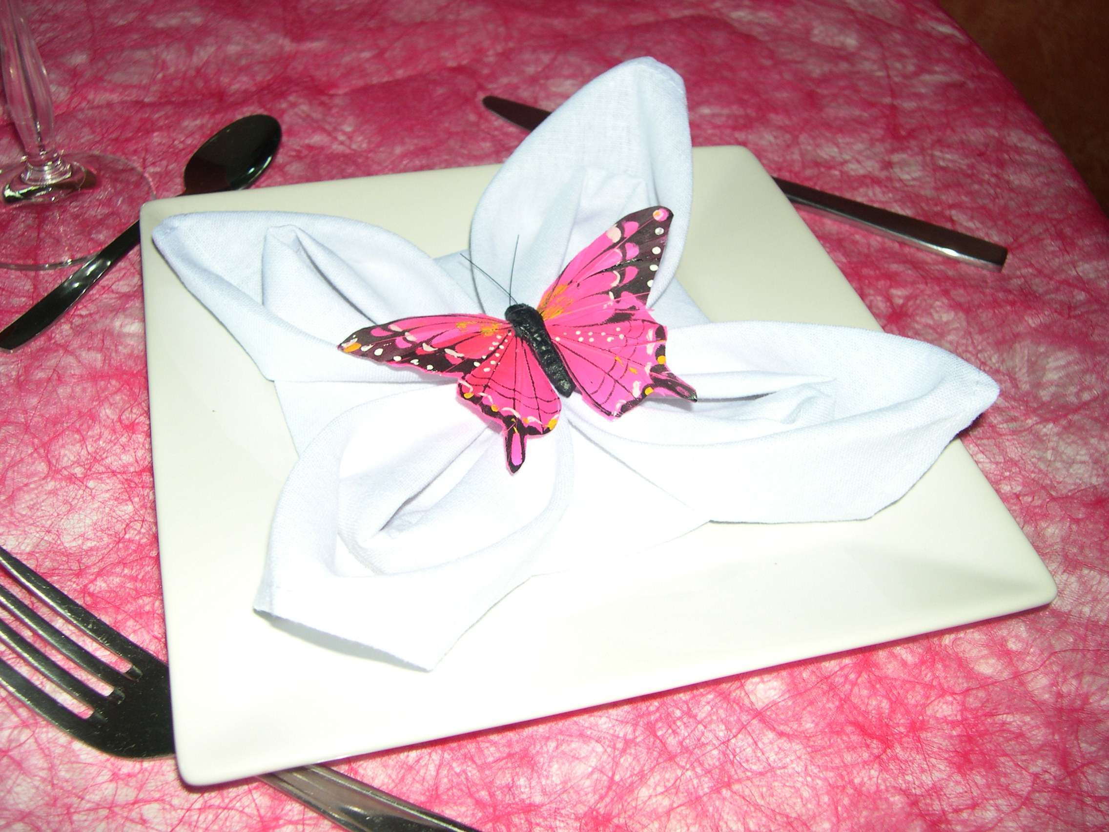  décoration mariage papillon nature champetre pliage de serviette nénuphar