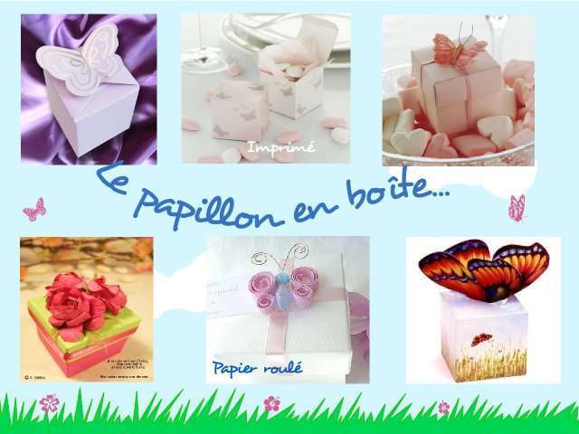 décoration mariage idées thème papillon cadeaux aux invités décoration mariage idées thème papillon nature champêtre boîte à dragées cadeaux aux invités carton papier roulé imprimé fleur garniture