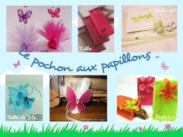 décoration mariage idées thème papillon cadeaux aux invités décoration mariage idées thème papillon nature champêtre cadeaux aux invités pochons à dragées tulle berlingot toile de jute pochette feutrine fleur