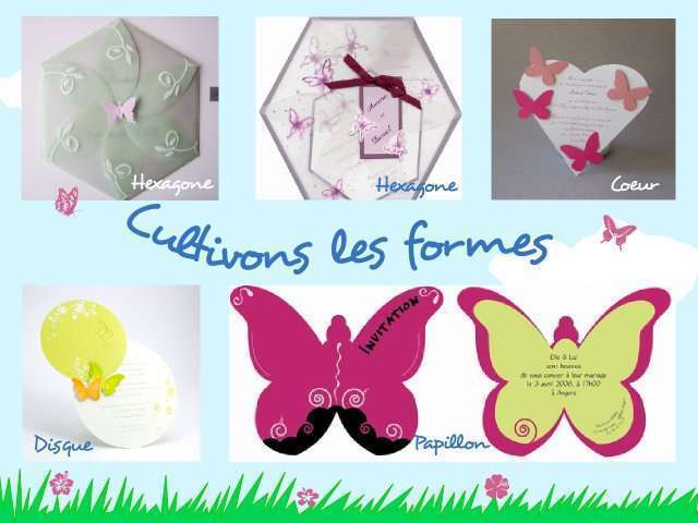 décoration mariage idées thème papillon faire-part décoration mariage papillon faire-part champêtre pochette hexagone coeur disque