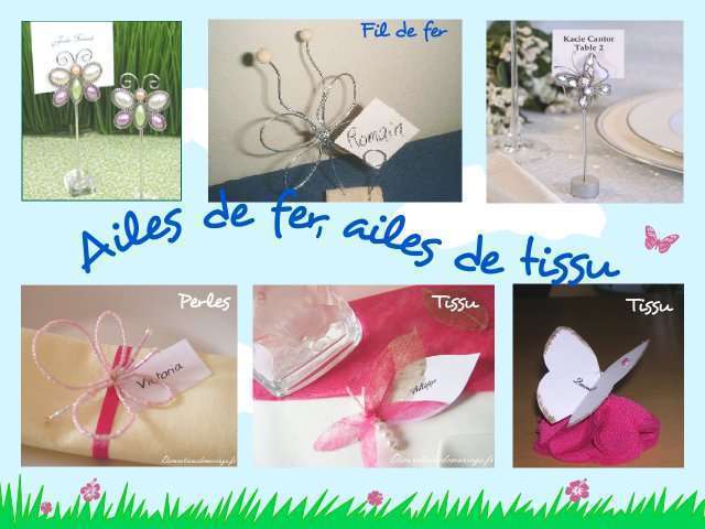 décoration mariage idées thème papillon marque place métallique décoration mariage idées thème papillon champêtre marque place porte nom fil de fer métallique en perles en tissu intissé tulle sur fleur de camélia en tissu loisirs créatifs