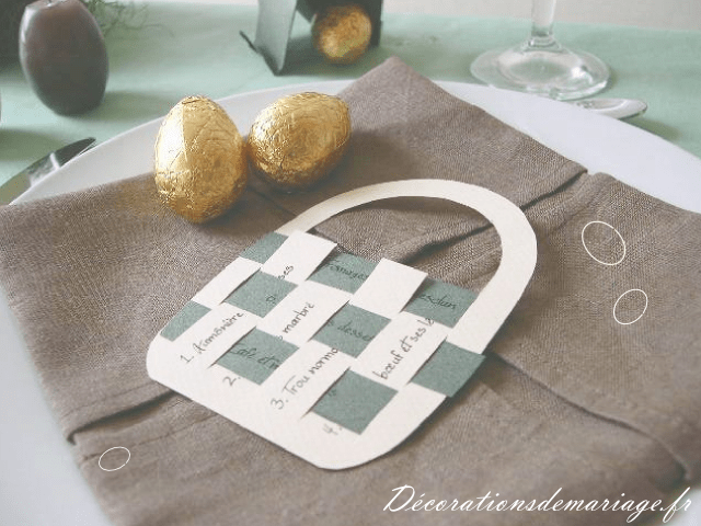  dées décoration de table pâques couleurs vert menu panier papier tissé jeu loisirs créatifs bricolage faire soi même