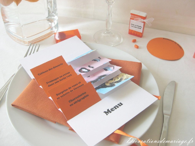 décoration mariage table loisirs créatifs faire soi même bricolage thème pop art orange menu flag décoration mariage table loisirs créatifs faire soi même bricolage thème pop art orangemenu flag scrapbooking marilyn monroe andy warhol