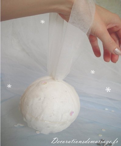 decoration mariage hiver porte alliance boule de neige faire soi même bricolage