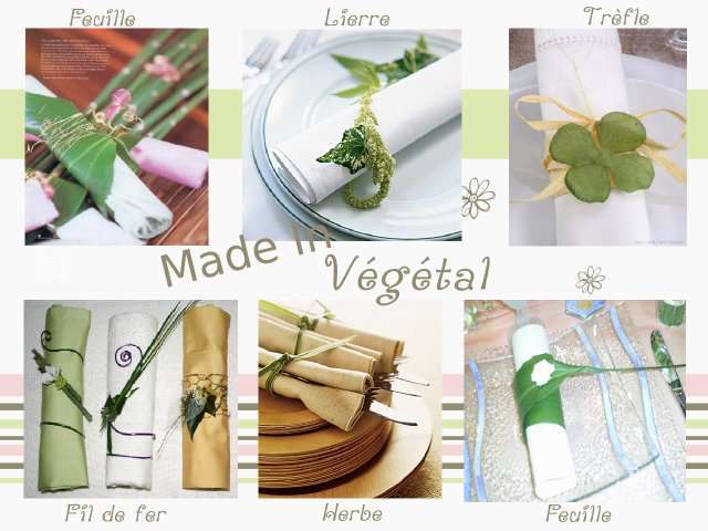  rond de serviette de table bricolage loiris créatifs champêtre nature lierre trèfle feuilles d'arbre plantes brin d'herbe