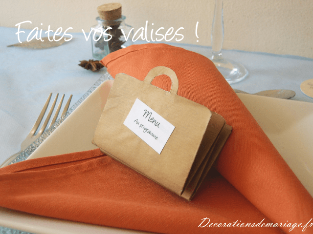  décoration mariage idées thème voyage décoration de table menu valise album scrapbooking étiquette papier craft loisirs créatifs bricolage faire soi même