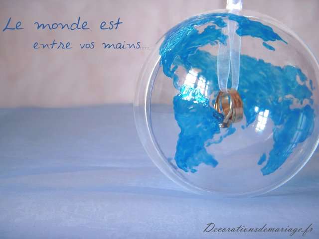 porte alliances globe, mariage voyage, porte alliances globe, mariage voyage, terre, à faire soi même