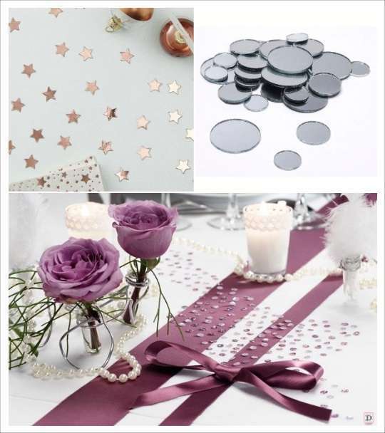 decoration table mariage confettis table étoiles miroir strass