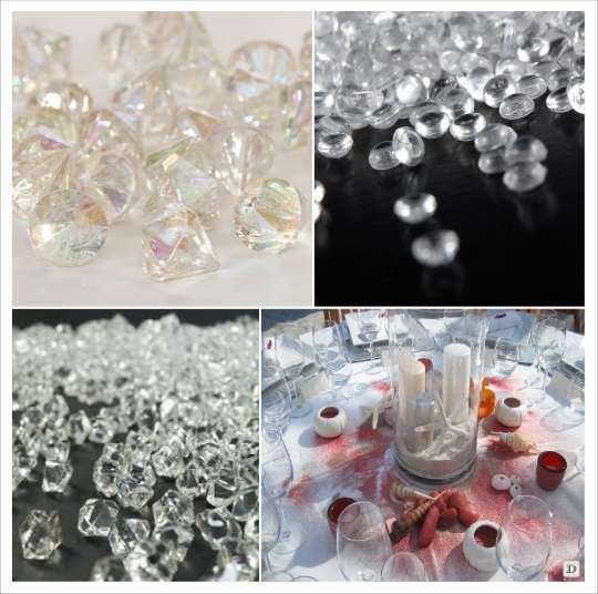 decoration table mariage confettis table cristaux diamant perles de pluie sable