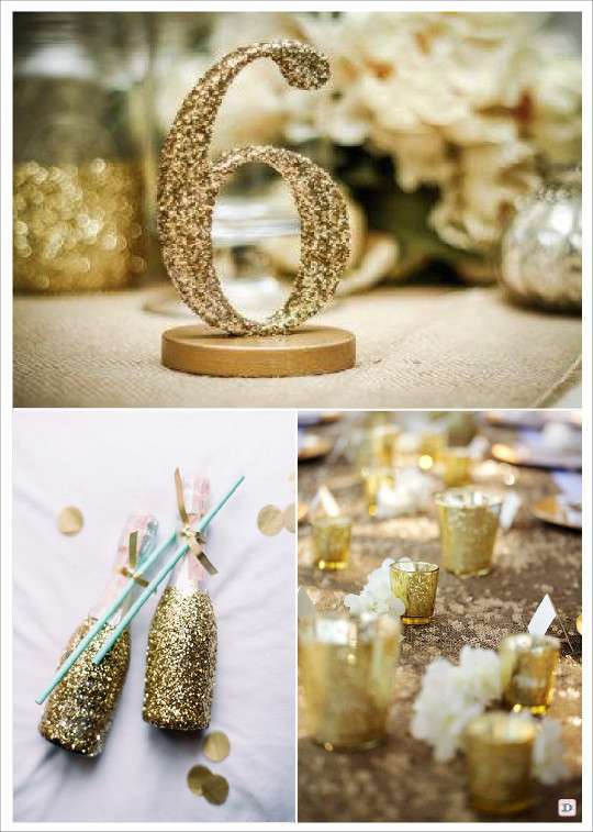 mariage paillette glitter numero de table bouteille pailletée photophore en verre mercurisé