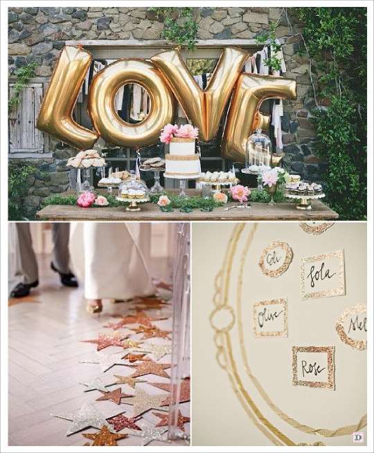mariage glitter paillette ballon lettre aluminium etoile sur sol plan de table