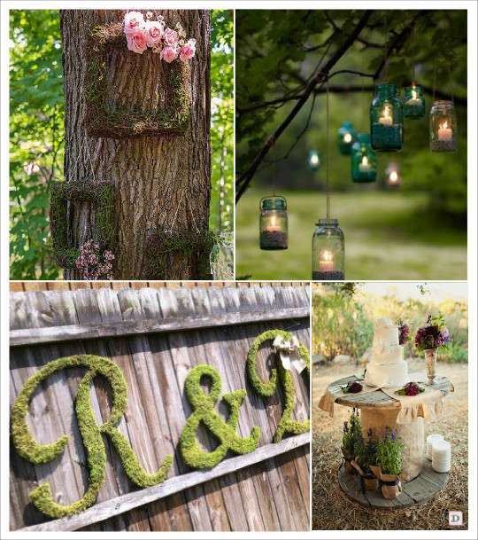 mariage rustique champêtre décoration de salle cadre en mousse initiale mason jar photophore