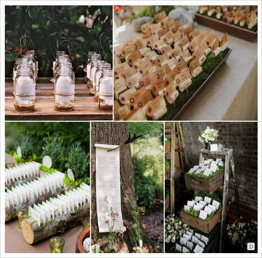 mariage rustique plan de table en pot plante escort card mason jar sur tronc