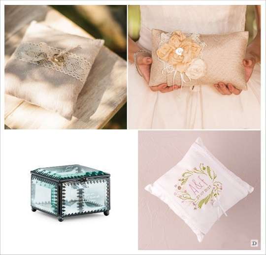 coussin alliances vintage toile de jute dentelle coffret en verre gravé