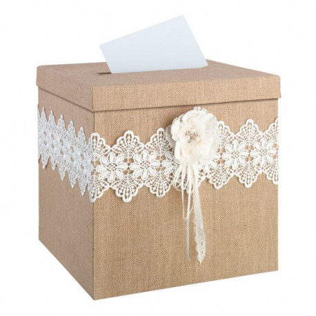 L'urne de mariage jute et dentelle L'urne de mariage jute et dentelle