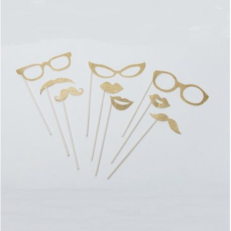 Les 9 accessoires dorés pour photobooth Les 9 accessoires dorés pour photobooth