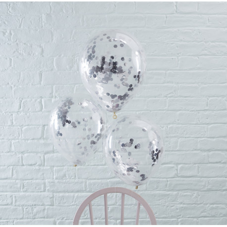 Les 5 ballons confettis argent Les 5 ballons confettis argent