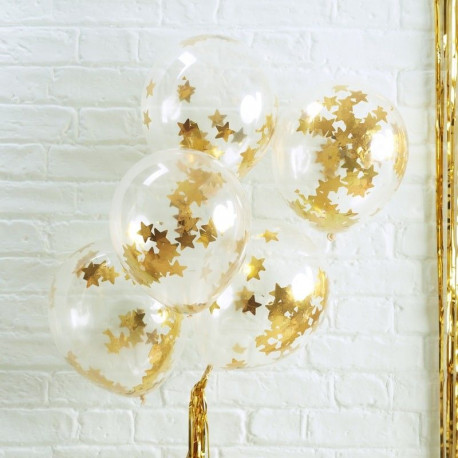 Les 5 ballons confettis étoile or Les 5 ballons confettis étoile or