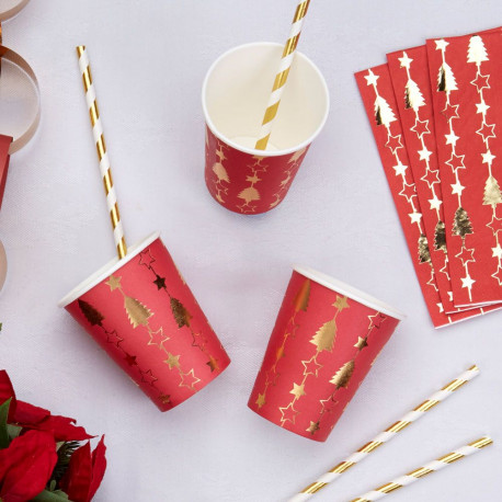 Les 8 gobelets en carton rouge et or Noel Les 8 gobelets en carton rouge et or Noel