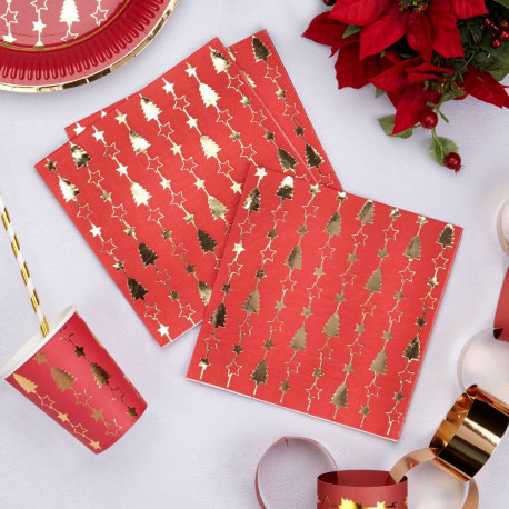 Les 20 serviettes Noel rouge et or Les 20 serviettes Noel rouge et or