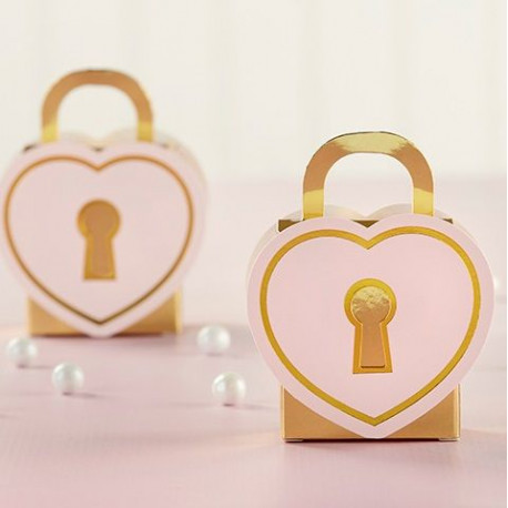 La boite à dragées cadenas rose et or (x12) La boite à dragées cadenas rose et or (x12)