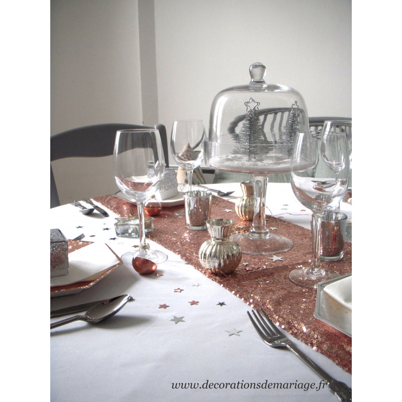 Chemin Table Sequins Cuivre Deco Mariage Rose Gold