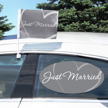 Drapeau "Just Married" Pour Voiture De Mariage - Lot De 2, 47x30 Cm, Tissu Imprimé | Décoration De Mariage Romantique