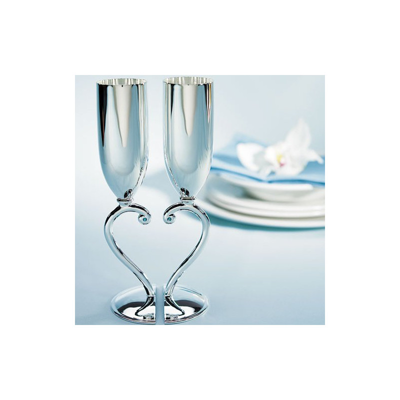 coupe de champagne gravée coeur argent