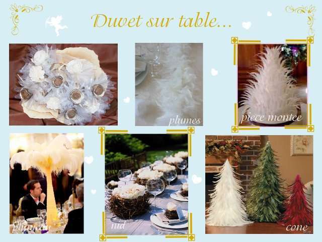   décoration mariage idées thème anges centre de table cône de plume bouquet boa nid vase dans plumeau